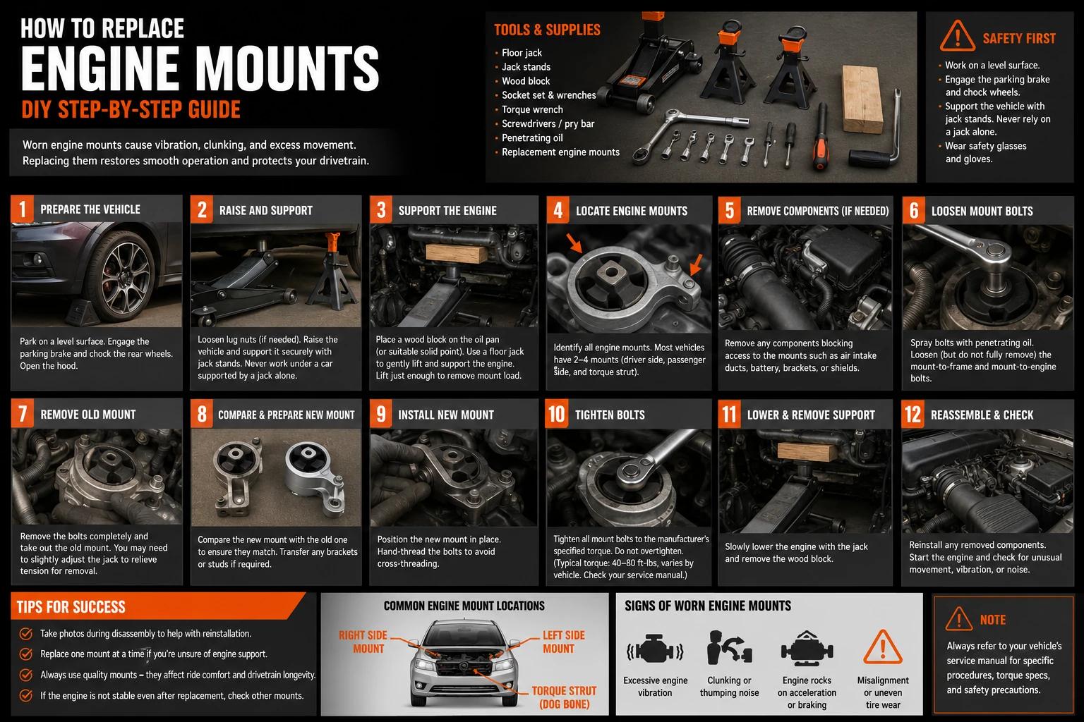 How to replace a motor mount — step-by-step diagram.